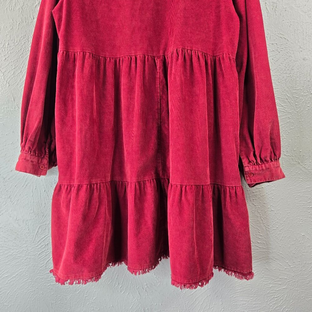 Umgee Tiered Dress Lrg Red Corduroy Boho Peasant Western Relaxed Fit Mini Shift - Picture 11 of 14
